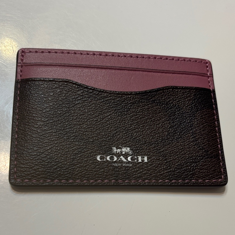 Coach Signature Dark Brown and Pink Card Holder